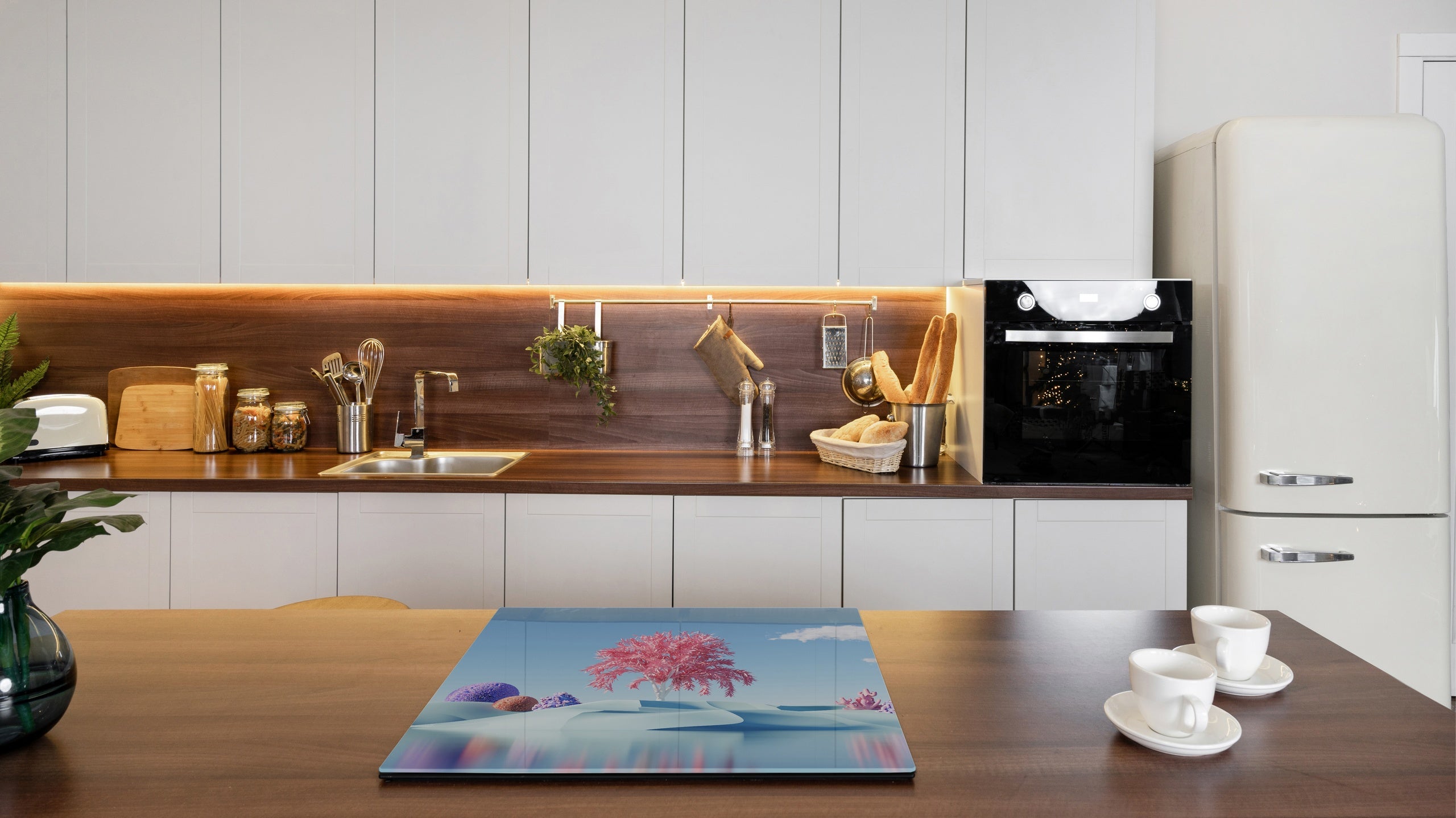 Chopping Board - Induction Cooktop Cover - Glass Cutting Board – Impact & Shatter Resistant – MEASURES: SINGLE: 60 x 52 cm; DOUBLE: 2 x 30 x 52 cm; D42 Modern Art Series : 3D Abstract Flora