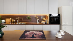 Chopping Board - Induction Cooktop Cover - Glass Cutting Board – Impact & Shatter Resistant – MEASURES: SINGLE: 60 x 52 cm; DOUBLE: 2 x 30 x 52 cm; D42 Modern Art Series : Japanese Sakura Tree