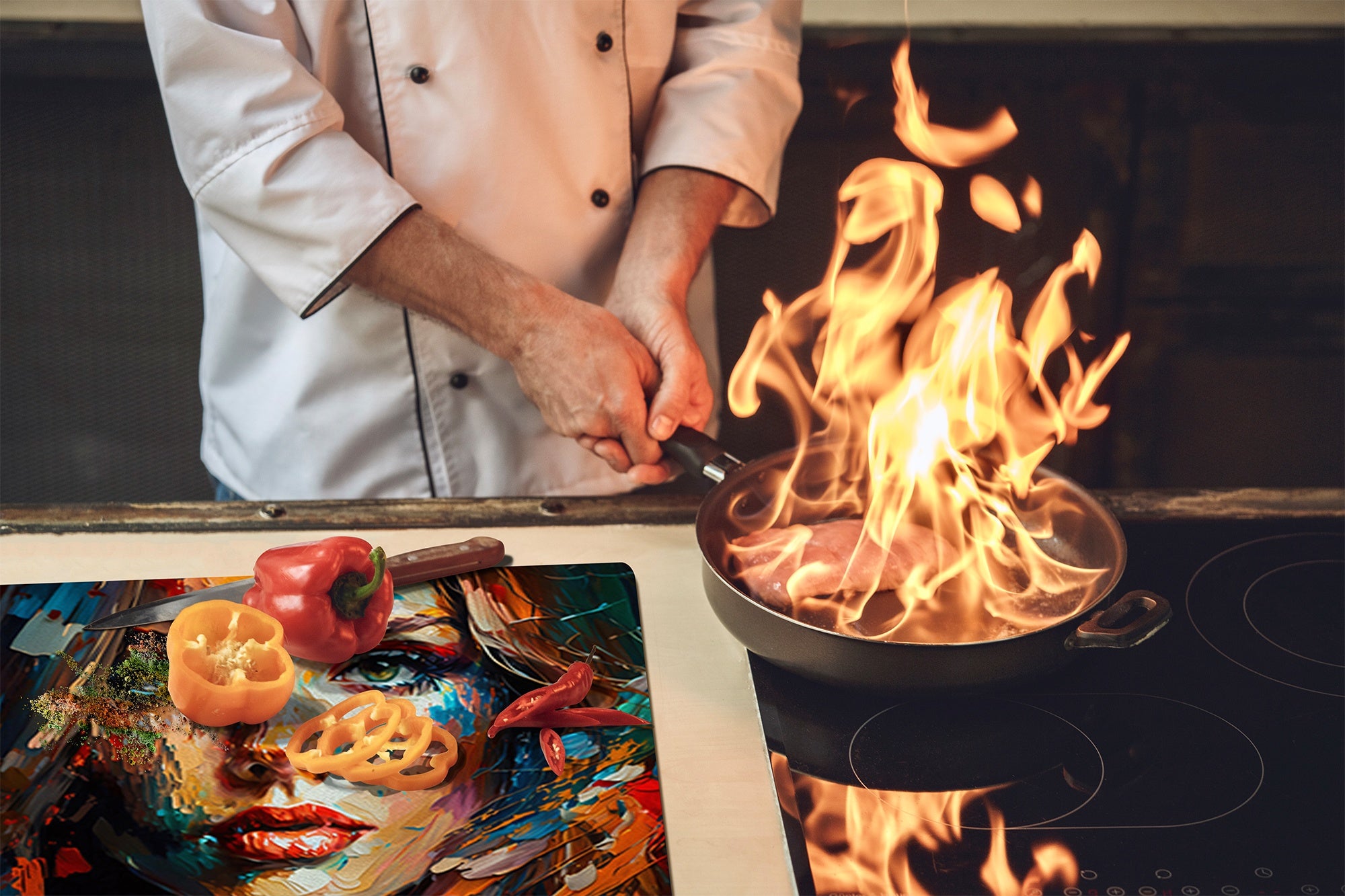 Premium Tempered Glass Cutting Board and Worktop Saver – Glass Pastry Board and Cooktop Cover – MEASURES: SINGLE: 60 x 52 cm; DOUBLE: 2 x 30 x 52 cm; D40 Colorful Illustrations Series : Conceptual Beauty