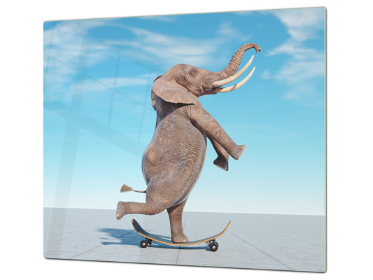 Versatile Tempered Glass Worktop Saver and Induction Cooktop Cover – Durable and Scratch-Resistant – MEASURES: SINGLE: 60 x 52 cm; DOUBLE: 2 x 30 x 52 cm; D41 Abstract Concepts Series 1 : Surreal skateboarding