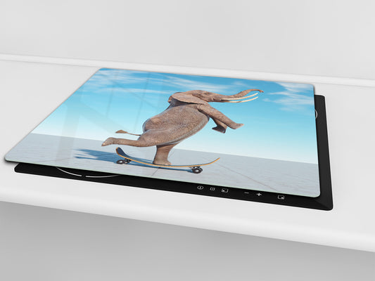 Versatile Tempered Glass Worktop Saver and Induction Cooktop Cover – Durable and Scratch-Resistant – MEASURES: SINGLE: 60 x 52 cm; DOUBLE: 2 x 30 x 52 cm; D41 Abstract Concepts Series 1 : Surreal skateboarding