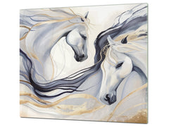 Tempered Glass Multi-Function Board: Cooktop Cover, Pastry and Hot Pot Stand and Worktop Saver – MEASURES: SINGLE: 60 x 52 cm; DOUBLE: 2 x 30 x 52 cm; D43 Abstract Concepts Series 2 : Dance of Horses