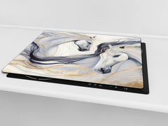 Tempered Glass Multi-Function Board: Cooktop Cover, Pastry and Hot Pot Stand and Worktop Saver – MEASURES: SINGLE: 60 x 52 cm; DOUBLE: 2 x 30 x 52 cm; D43 Abstract Concepts Series 2 : Dance of Horses