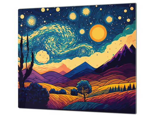 Premium Tempered Glass Cutting Board and Worktop Saver – Glass Pastry Board and Cooktop Cover – MEASURES: SINGLE: 60 x 52 cm; DOUBLE: 2 x 30 x 52 cm; D40 Colorful Illustrations Series : Vector Vibrant landscape