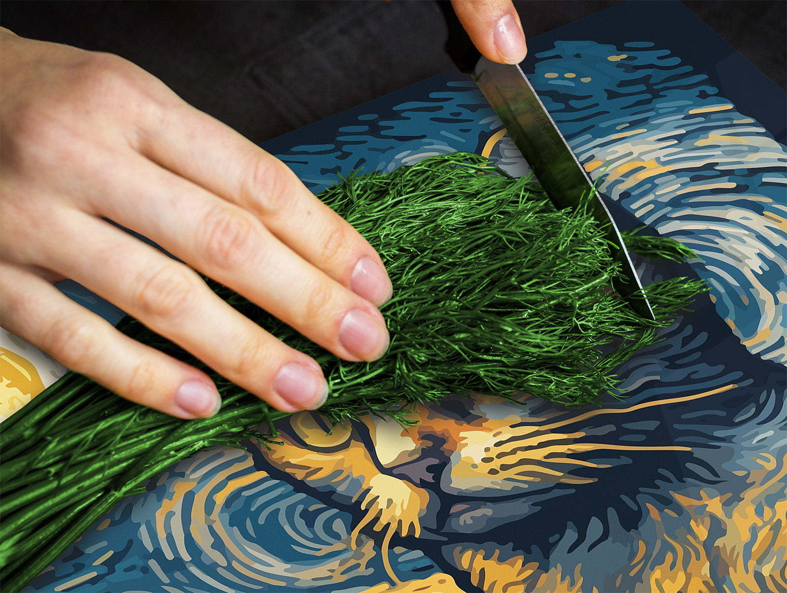 Versatile Tempered Glass Worktop Saver and Induction Cooktop Cover – Durable and Scratch-Resistant – MEASURES: SINGLE: 60 x 52 cm; DOUBLE: 2 x 30 x 52 cm; D41 Abstract Concepts Series 1 : Van Gogh's Cat