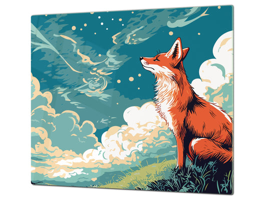 Chopping Board - Induction Cooktop Cover - Glass Cutting Board – Impact & Shatter Resistant – MEASURES: SINGLE: 60 x 52 cm; DOUBLE: 2 x 30 x 52 cm; D42 Modern Art Series : Cartoon Fox