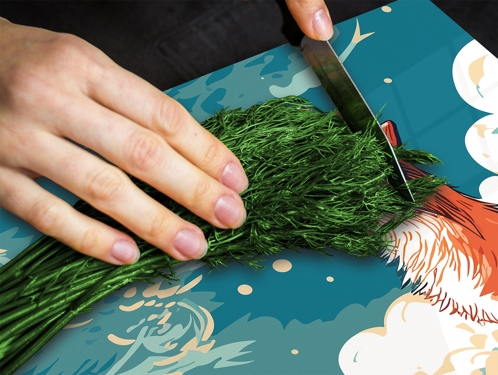 Chopping Board - Induction Cooktop Cover - Glass Cutting Board – Impact & Shatter Resistant – MEASURES: SINGLE: 60 x 52 cm; DOUBLE: 2 x 30 x 52 cm; D42 Modern Art Series : Cartoon Fox