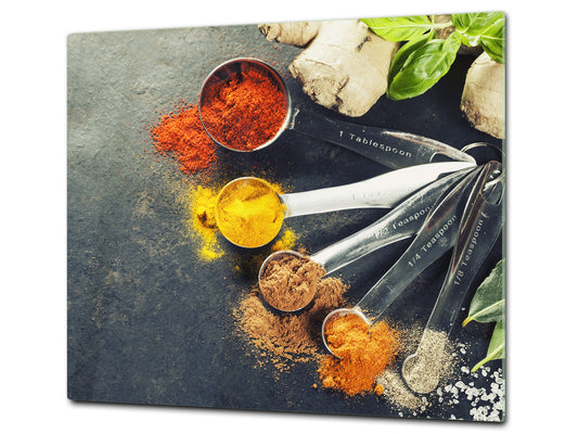 Induction Cooktop Cover –Shatter Resistant Glass Kitchen Board – Hob cover; MEASURES: SINGLE: 60 x 52 cm (23,62” x 20,47”); DOUBLE: 30 x 52 cm (11,81” x 20,47”); D38 Herbs and spices Series : Curry spices