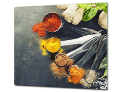 Induction Cooktop Cover –Shatter Resistant Glass Kitchen Board – Hob cover; MEASURES: SINGLE: 60 x 52 cm (23,62” x 20,47”); DOUBLE: 30 x 52 cm (11,81” x 20,47”); D38 Herbs and spices Series : Curry spices