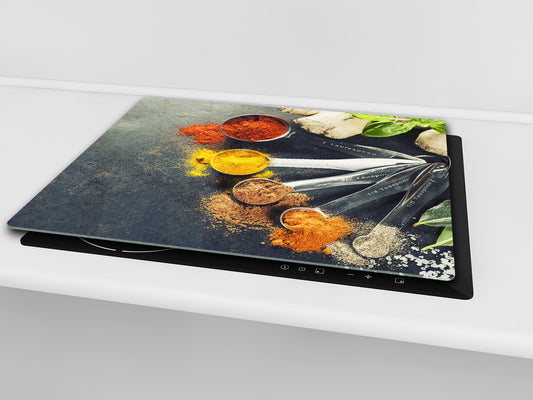 Induction Cooktop Cover –Shatter Resistant Glass Kitchen Board – Hob cover; MEASURES: SINGLE: 60 x 52 cm (23,62” x 20,47”); DOUBLE: 30 x 52 cm (11,81” x 20,47”); D38 Herbs and spices Series : Curry spices