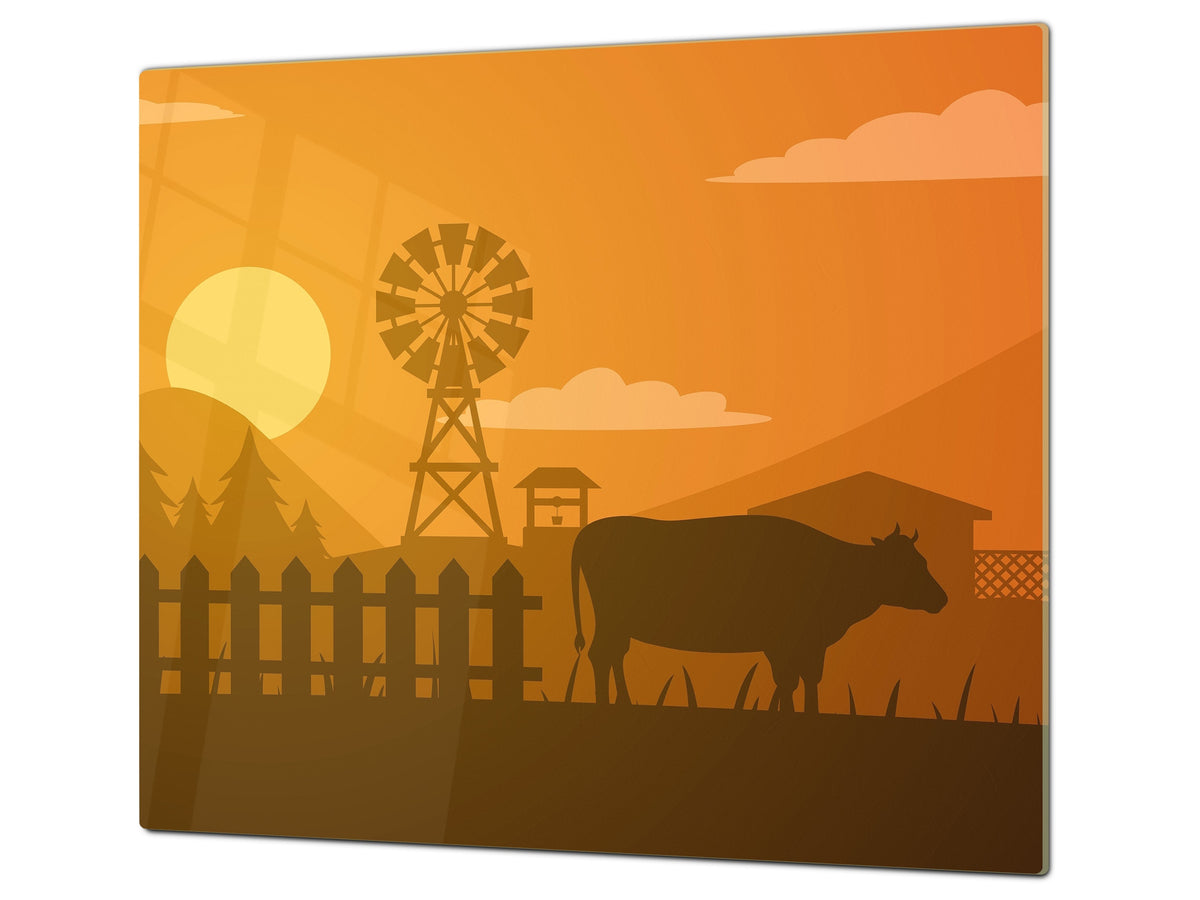 Chopping Board - Induction Cooktop Cover - Glass Cutting Board – Impact & Shatter Resistant – MEASURES: SINGLE: 60 x 52 cm; DOUBLE: 2 x 30 x 52 cm; D42 Modern Art Series : Aesthetic Ranch