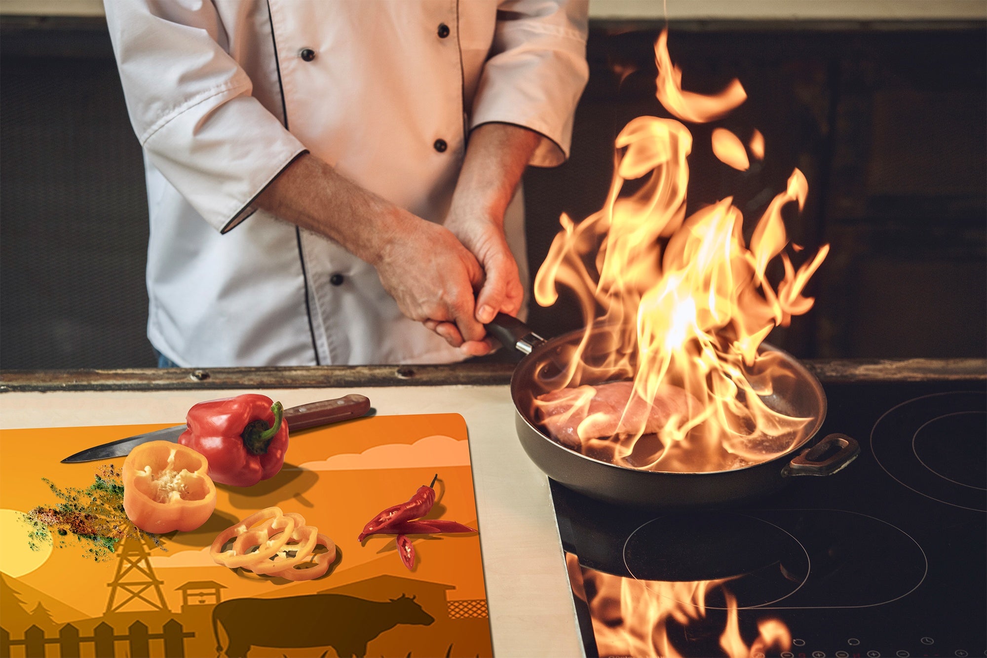 Chopping Board - Induction Cooktop Cover - Glass Cutting Board – Impact & Shatter Resistant – MEASURES: SINGLE: 60 x 52 cm; DOUBLE: 2 x 30 x 52 cm; D42 Modern Art Series : Aesthetic Ranch