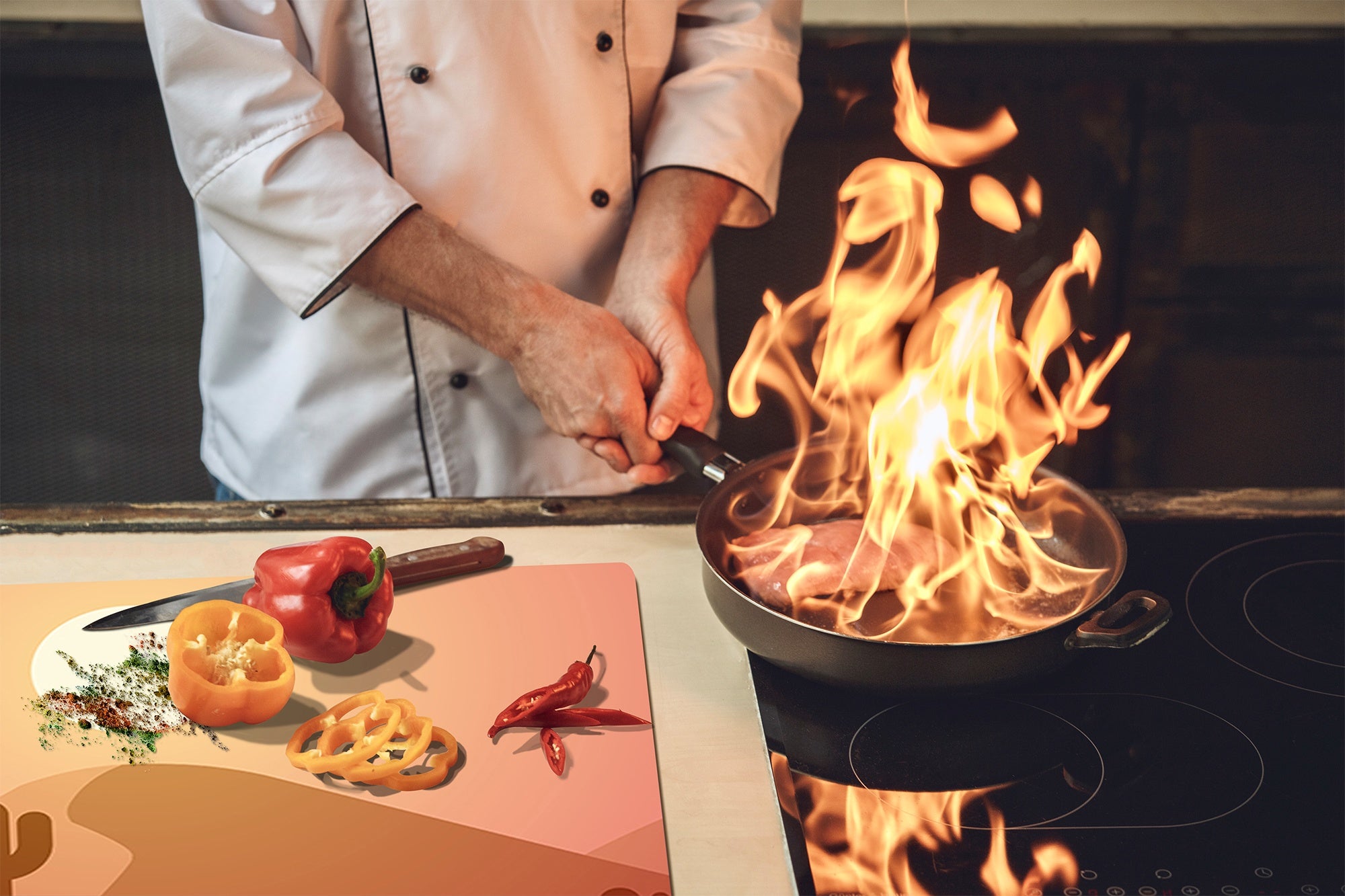 Chopping Board - Induction Cooktop Cover - Glass Cutting Board – Impact & Shatter Resistant – MEASURES: SINGLE: 60 x 52 cm; DOUBLE: 2 x 30 x 52 cm; D42 Modern Art Series : Aesthetic Desert