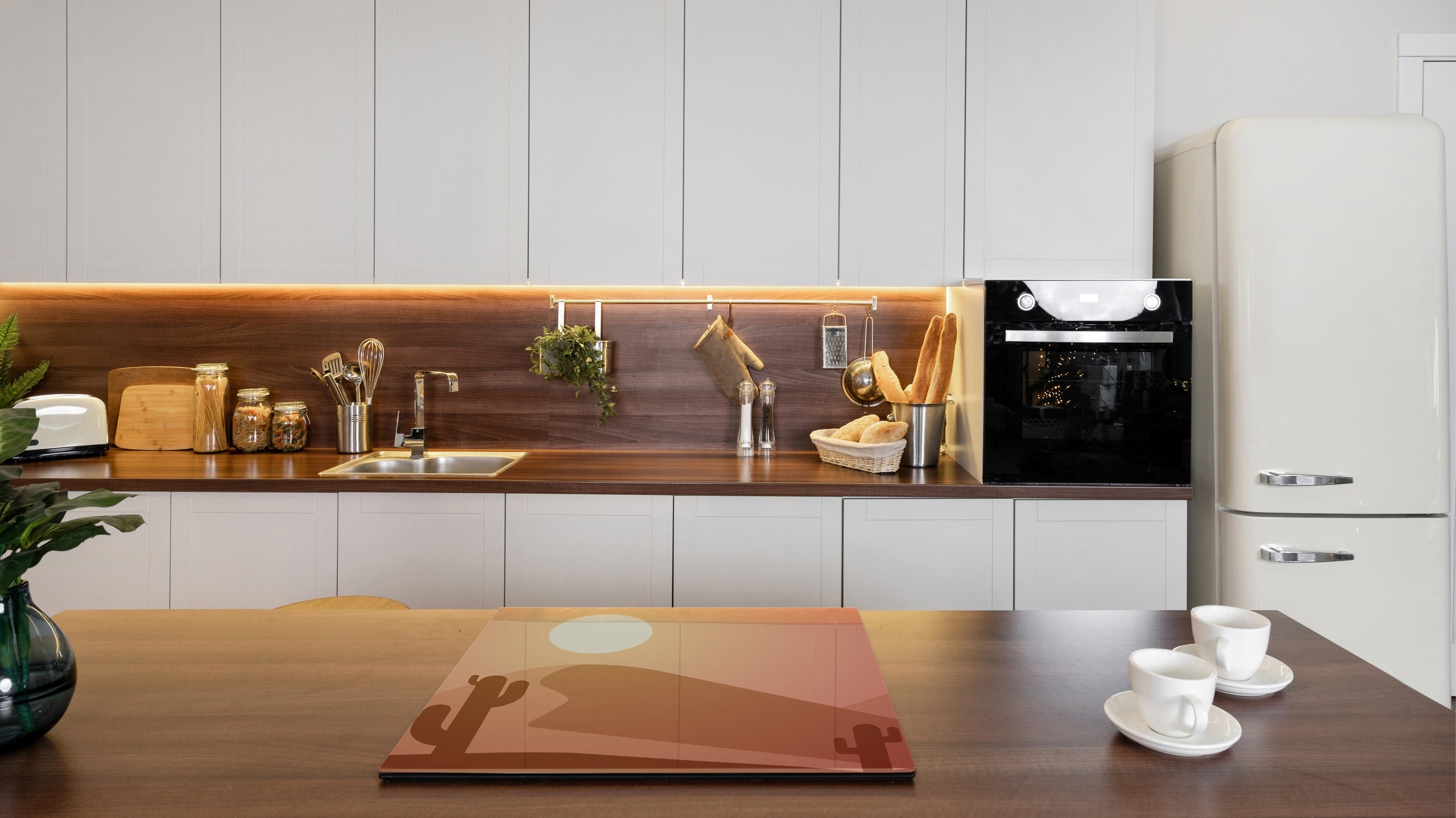 Chopping Board - Induction Cooktop Cover - Glass Cutting Board – Impact & Shatter Resistant – MEASURES: SINGLE: 60 x 52 cm; DOUBLE: 2 x 30 x 52 cm; D42 Modern Art Series : Aesthetic Desert