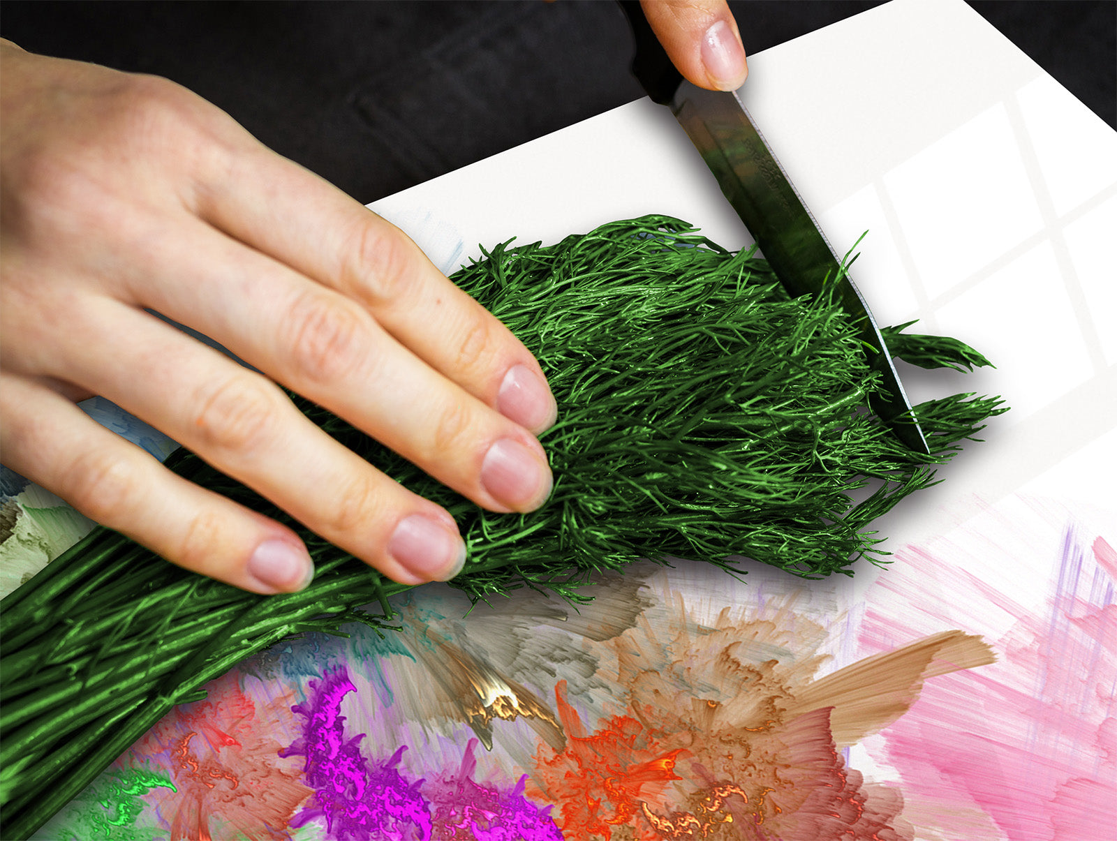 TEMPERED GLASS CHOPPING BOARD – Glass Cutting Board and Worktop Saver; MEASURES: SINGLE: 60 x 52 cm (23,62” x 20,47”); DOUBLE: 30 x 52 cm (11,81” x 20,47”); D36 Textures Series : Colourful background