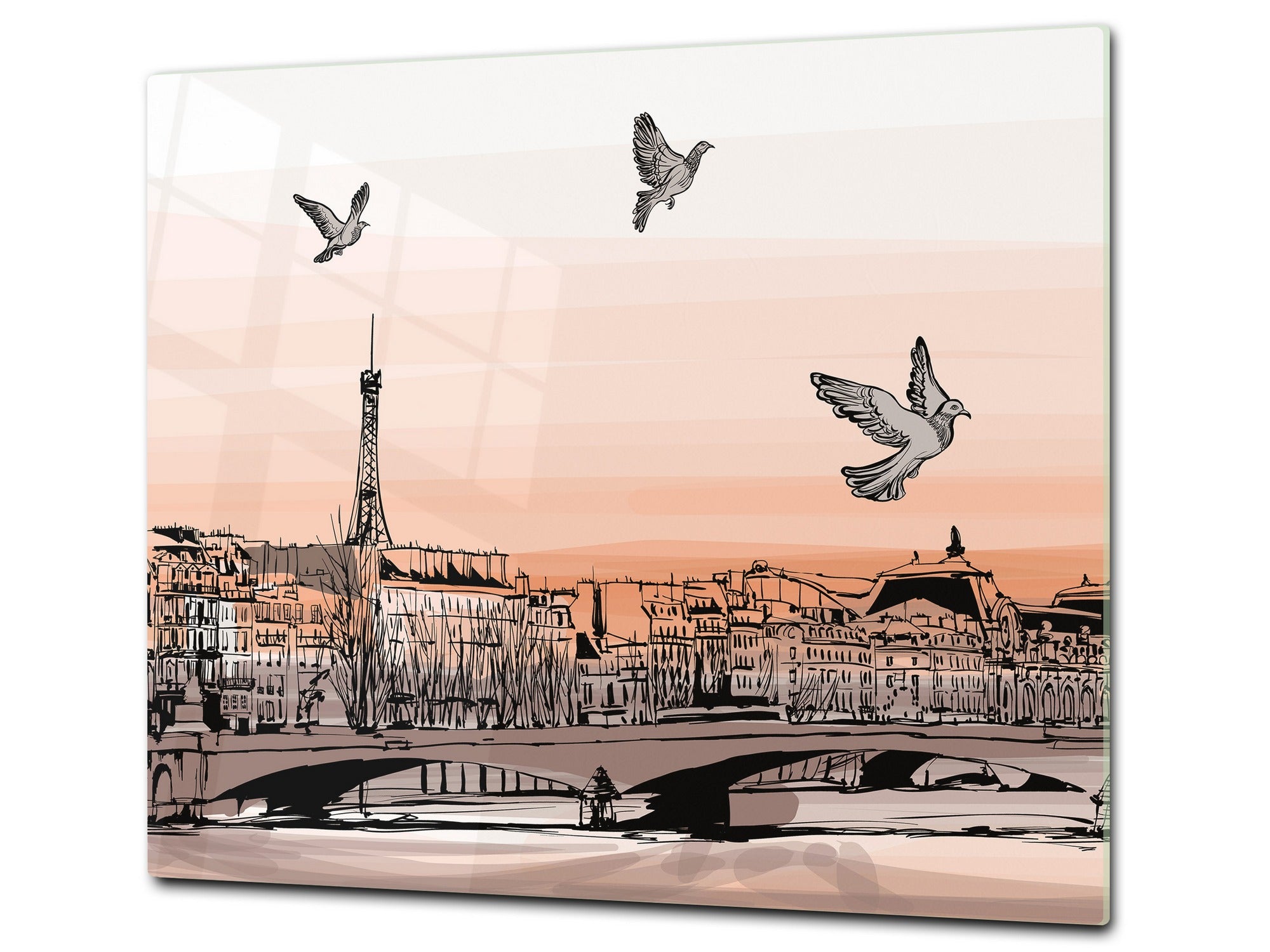 Chopping Board Set - Induction Cooktop Cover –Glass Cutting Board; MEASURES: SINGLE: 60 x 52 cm (23,62” x 20,47”); DOUBLE: 30 x 52 cm (11,81” x 20,47”); D39 Miscellaneous Series : Landscape of Paris