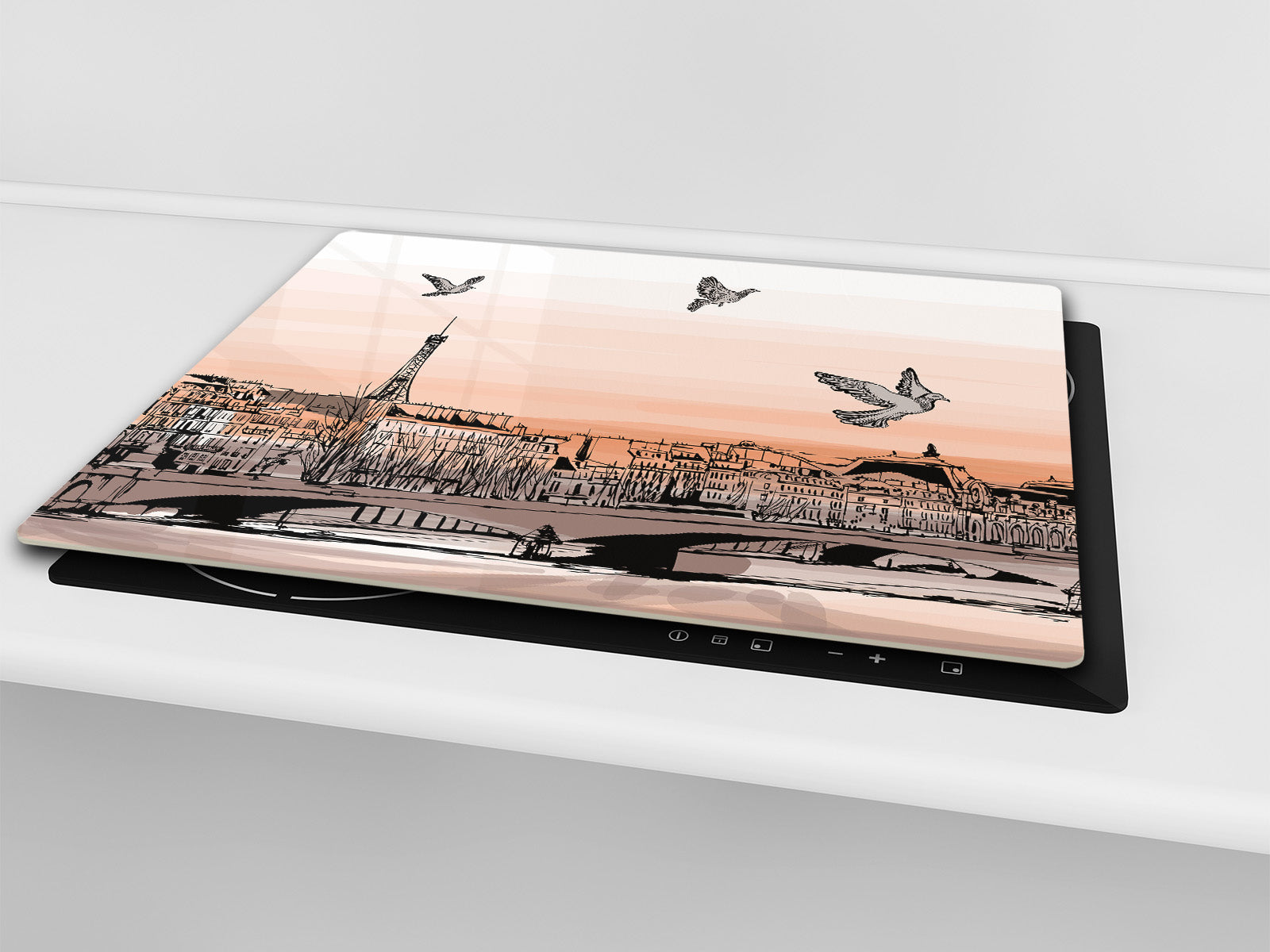 Chopping Board Set - Induction Cooktop Cover –Glass Cutting Board; MEASURES: SINGLE: 60 x 52 cm (23,62” x 20,47”); DOUBLE: 30 x 52 cm (11,81” x 20,47”); D39 Miscellaneous Series : Landscape of Paris