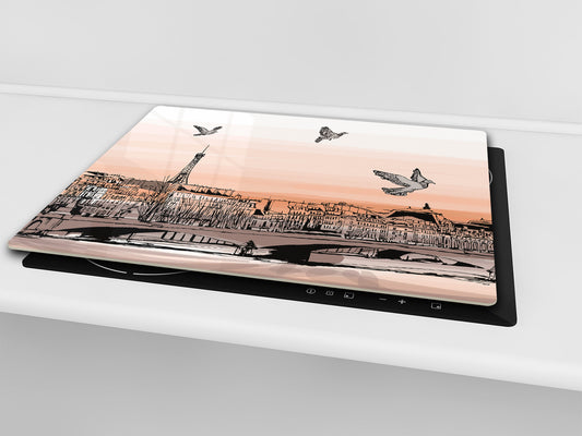Chopping Board Set - Induction Cooktop Cover –Glass Cutting Board; MEASURES: SINGLE: 60 x 52 cm (23,62” x 20,47”); DOUBLE: 30 x 52 cm (11,81” x 20,47”); D39 Miscellaneous Series : Landscape of Paris