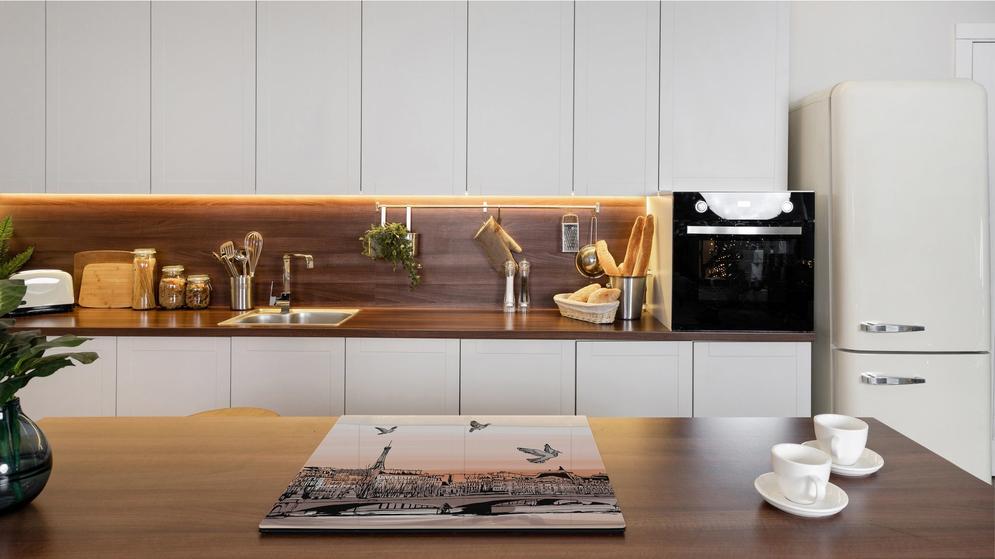 Chopping Board Set - Induction Cooktop Cover –Glass Cutting Board; MEASURES: SINGLE: 60 x 52 cm (23,62” x 20,47”); DOUBLE: 30 x 52 cm (11,81” x 20,47”); D39 Miscellaneous Series : Landscape of Paris