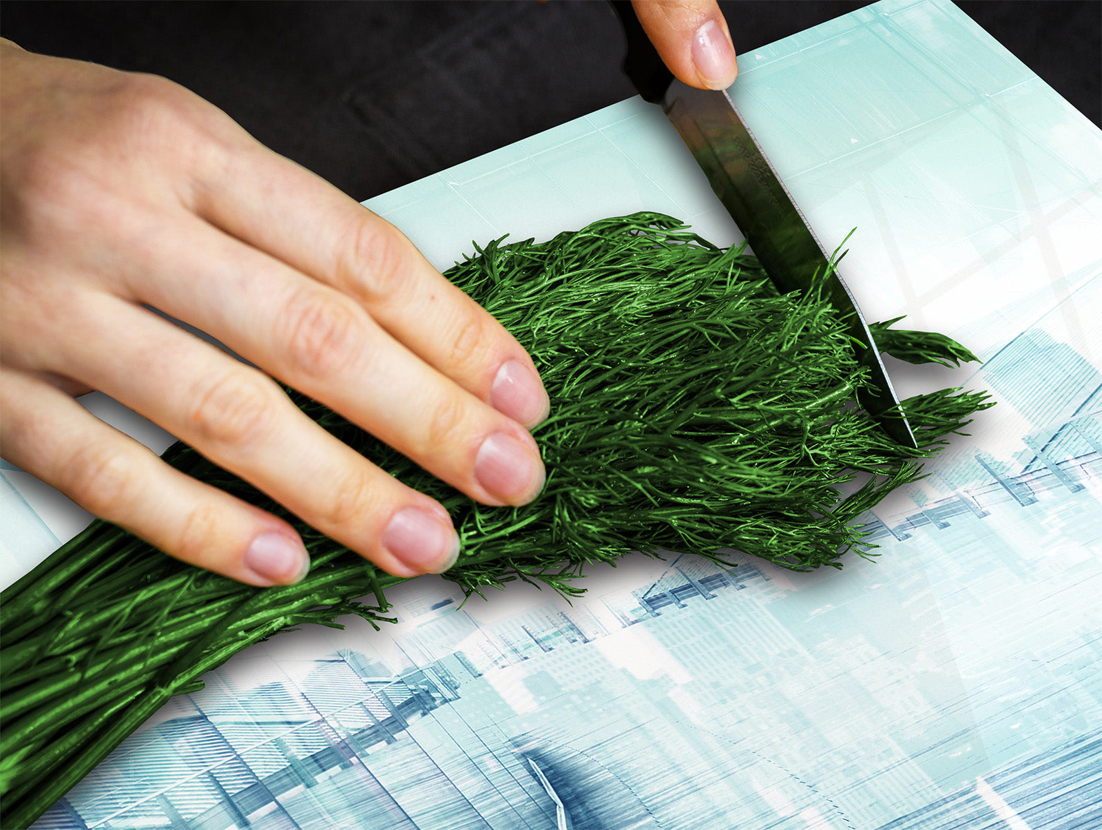 Chopping Board Set - Induction Cooktop Cover –Glass Cutting Board; MEASURES: SINGLE: 60 x 52 cm (23,62” x 20,47”); DOUBLE: 30 x 52 cm (11,81” x 20,47”); D39 Miscellaneous Series : Abstract cityscape 1