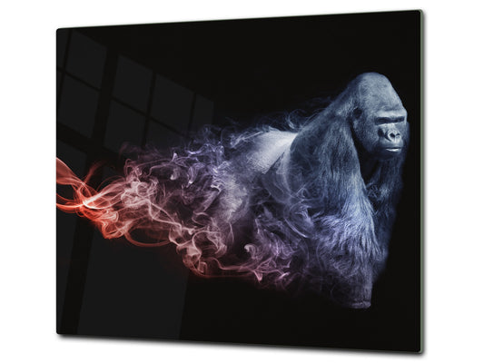 Induction Cooktop Cover Kitchen Board – Impact Resistant Glass Pastry Board; MEASURES: SINGLE: 60 x 52 cm (23,62” x 20,47”); DOUBLE: 30 x 52 cm (11,81” x 20,47”); D37 Animals Series : Colourful gorilla