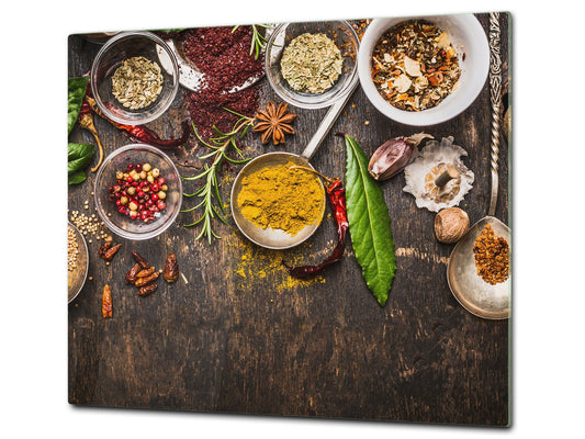 Induction Cooktop Cover –Shatter Resistant Glass Kitchen Board – Hob cover; MEASURES: SINGLE: 60 x 52 cm (23,62” x 20,47”); DOUBLE: 30 x 52 cm (11,81” x 20,47”); D38 Herbs and spices Series : Rustical spices