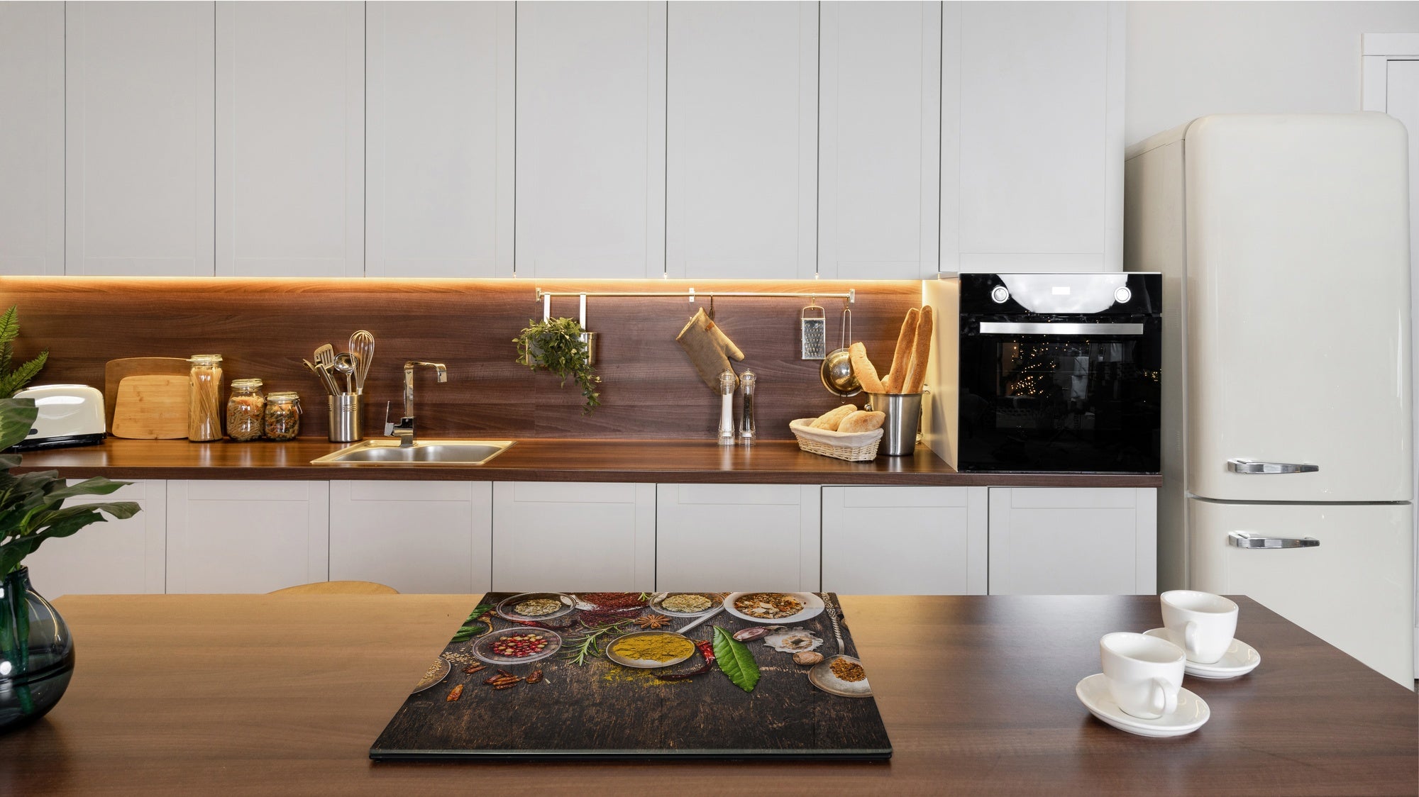 Induction Cooktop Cover –Shatter Resistant Glass Kitchen Board – Hob cover; MEASURES: SINGLE: 60 x 52 cm (23,62” x 20,47”); DOUBLE: 30 x 52 cm (11,81” x 20,47”); D38 Herbs and spices Series : Rustical spices