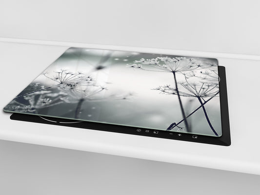 Versatile Tempered Glass Worktop Saver and Induction Cooktop Cover – Durable and Scratch-Resistant – MEASURES: SINGLE: 60 x 52 cm; DOUBLE: 2 x 30 x 52 cm; D41 Abstract Concepts Series 1 : Winter Flower Scene