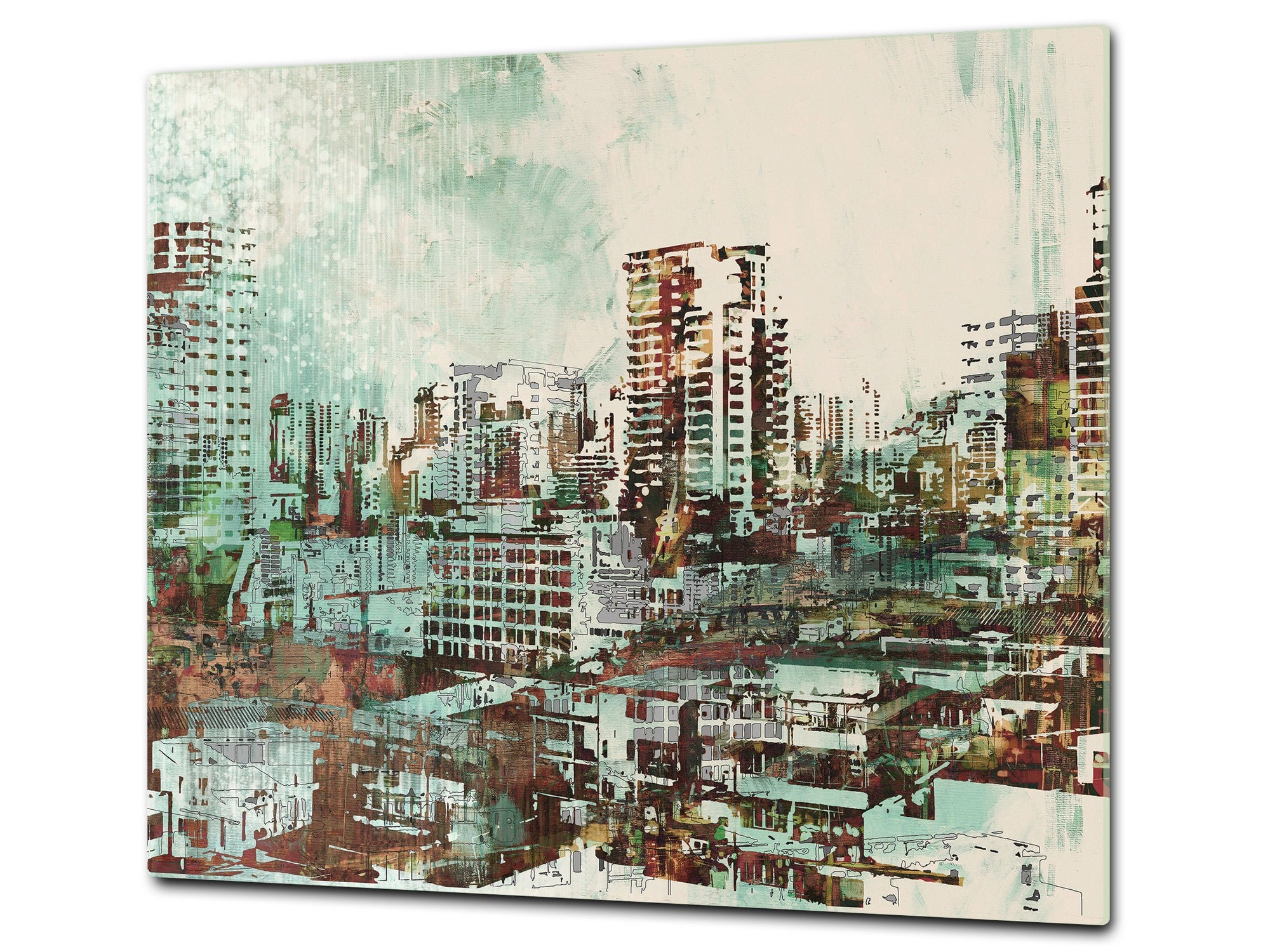 Chopping Board Set - Induction Cooktop Cover –Glass Cutting Board; MEASURES: SINGLE: 60 x 52 cm (23,62” x 20,47”); DOUBLE: 30 x 52 cm (11,81” x 20,47”); D39 Miscellaneous Series : Abstract cityscape 2