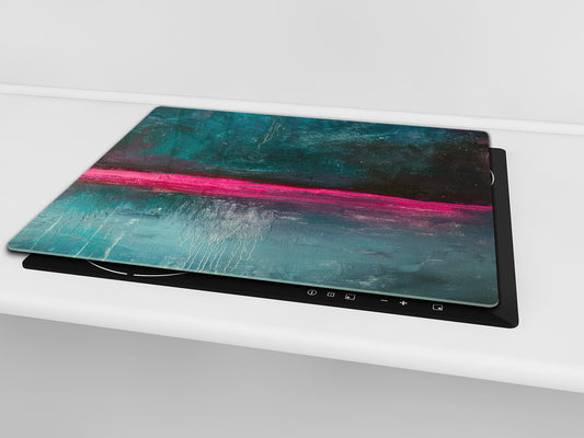 Chopping Board - Induction Cooktop Cover - Glass Cutting Board – Impact & Shatter Resistant – MEASURES: SINGLE: 60 x 52 cm; DOUBLE: 2 x 30 x 52 cm; D42 Modern Art Series : Neon Night