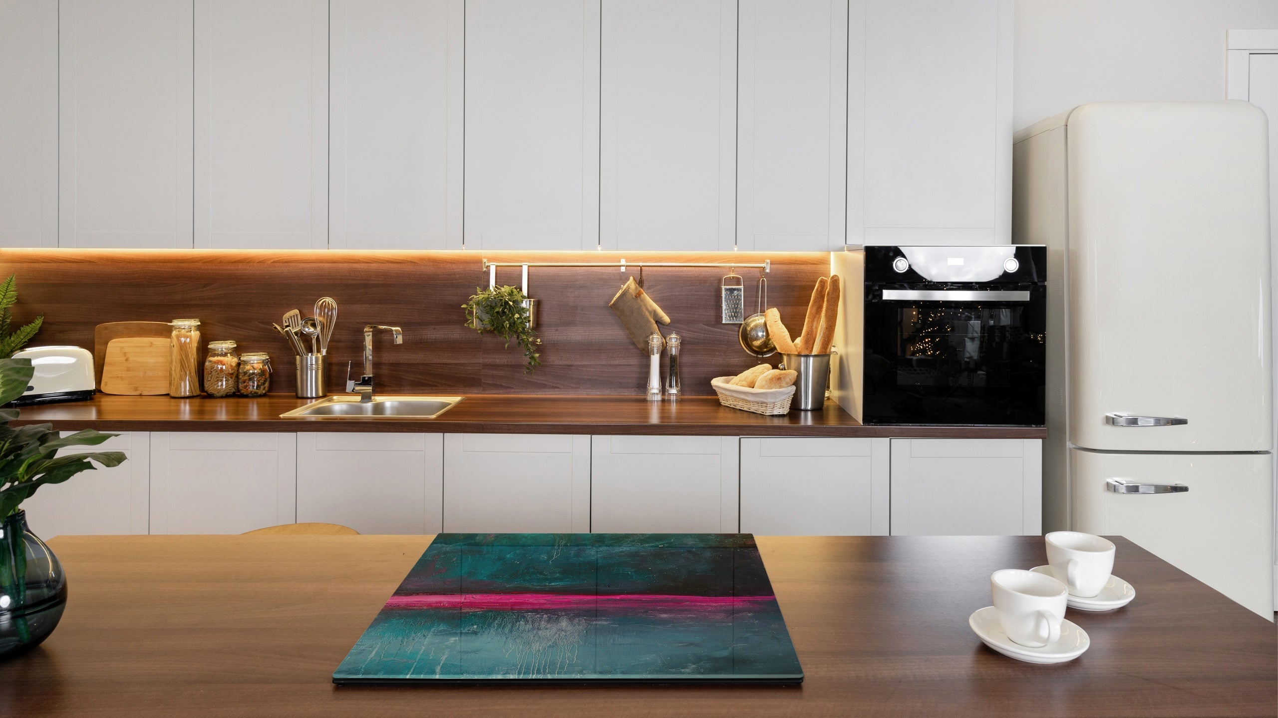 Chopping Board - Induction Cooktop Cover - Glass Cutting Board – Impact & Shatter Resistant – MEASURES: SINGLE: 60 x 52 cm; DOUBLE: 2 x 30 x 52 cm; D42 Modern Art Series : Neon Night