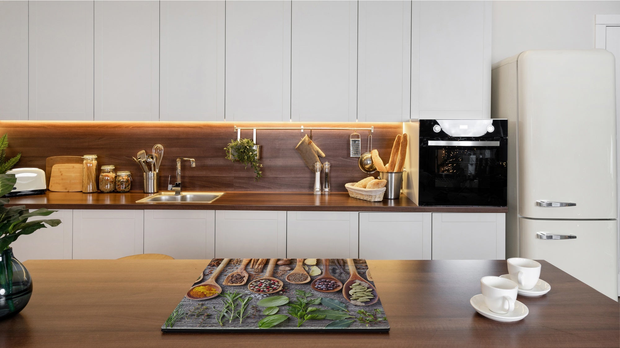 Induction Cooktop Cover –Shatter Resistant Glass Kitchen Board – Hob cover; MEASURES: SINGLE: 60 x 52 cm (23,62” x 20,47”); DOUBLE: 30 x 52 cm (11,81” x 20,47”); D38 Herbs and spices Series : Herbs and spices 1