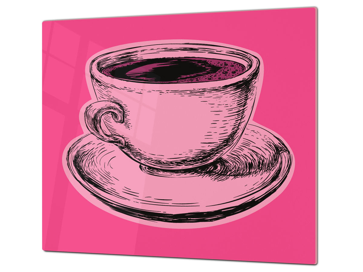 KITCHEN BOARD & Induction Cooktop Cover – Glass Pastry Board - Tempered Glass Chopping Board and Serving Tray – DIMENSIONS: SINGLE: 23,62” x 20,47”; DOUBLE: 11,81” x 20,47” – D44 Pop Art Series : Pop Art Cup of Coffee 1