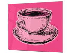 KITCHEN BOARD & Induction Cooktop Cover – Glass Pastry Board - Tempered Glass Chopping Board and Serving Tray – DIMENSIONS: SINGLE: 23,62” x 20,47”; DOUBLE: 11,81” x 20,47” – D44 Pop Art Series : Pop Art Cup of Coffee 1