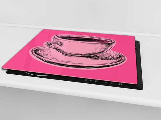 KITCHEN BOARD & Induction Cooktop Cover – Glass Pastry Board - Tempered Glass Chopping Board and Serving Tray – DIMENSIONS: SINGLE: 23,62” x 20,47”; DOUBLE: 11,81” x 20,47” – D44 Pop Art Series : Pop Art Cup of Coffee 1