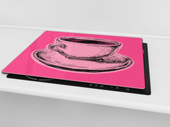 KITCHEN BOARD & Induction Cooktop Cover – Glass Pastry Board - Tempered Glass Chopping Board and Serving Tray – DIMENSIONS: SINGLE: 23,62” x 20,47”; DOUBLE: 11,81” x 20,47” – D44 Pop Art Series : Pop Art Cup of Coffee 1