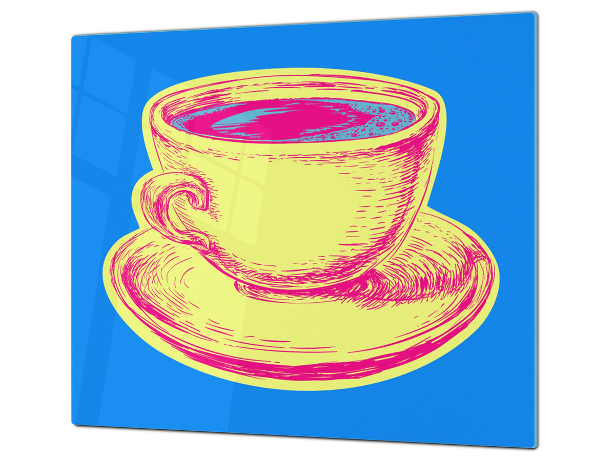 KITCHEN BOARD & Induction Cooktop Cover – Glass Pastry Board - Tempered Glass Chopping Board and Serving Tray – DIMENSIONS: SINGLE: 23,62” x 20,47”; DOUBLE: 11,81” x 20,47” – D44 Pop Art Series : Pop Art Cup of Coffee 2