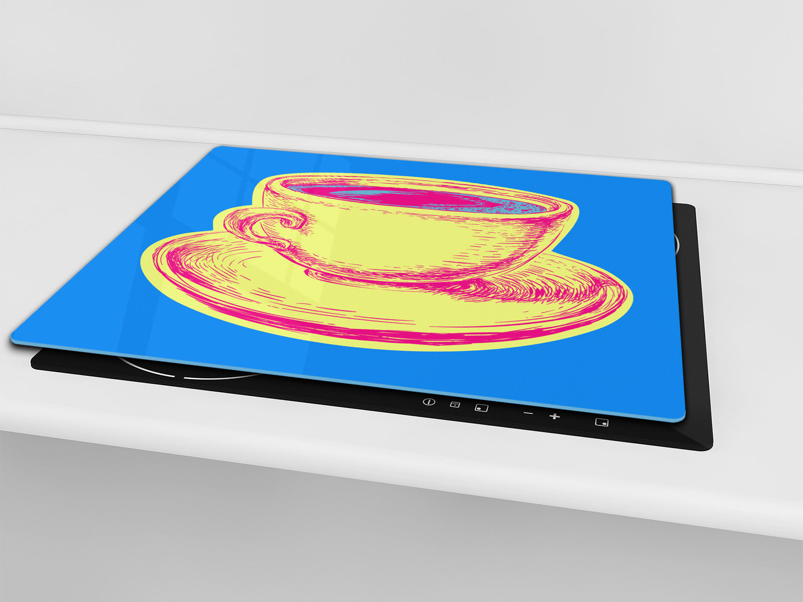 KITCHEN BOARD & Induction Cooktop Cover – Glass Pastry Board - Tempered Glass Chopping Board and Serving Tray – DIMENSIONS: SINGLE: 23,62” x 20,47”; DOUBLE: 11,81” x 20,47” – D44 Pop Art Series : Pop Art Cup of Coffee 2