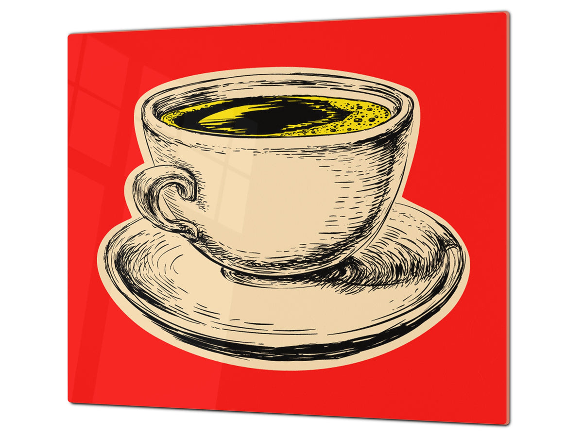 KITCHEN BOARD & Induction Cooktop Cover – Glass Pastry Board - Tempered Glass Chopping Board and Serving Tray – DIMENSIONS: SINGLE: 23,62” x 20,47”; DOUBLE: 11,81” x 20,47” – D44 Pop Art Series : Pop Art Cup of Coffee 3
