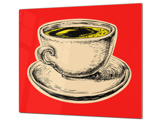 KITCHEN BOARD & Induction Cooktop Cover – Glass Pastry Board - Tempered Glass Chopping Board and Serving Tray – DIMENSIONS: SINGLE: 23,62” x 20,47”; DOUBLE: 11,81” x 20,47” – D44 Pop Art Series : Pop Art Cup of Coffee 3