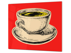 KITCHEN BOARD & Induction Cooktop Cover – Glass Pastry Board - Tempered Glass Chopping Board and Serving Tray – DIMENSIONS: SINGLE: 23,62” x 20,47”; DOUBLE: 11,81” x 20,47” – D44 Pop Art Series : Pop Art Cup of Coffee 3