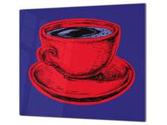 KITCHEN BOARD & Induction Cooktop Cover – Glass Pastry Board - Tempered Glass Chopping Board and Serving Tray – DIMENSIONS: SINGLE: 23,62” x 20,47”; DOUBLE: 11,81” x 20,47” – D44 Pop Art Series : Pop Art Cup of Coffee 4