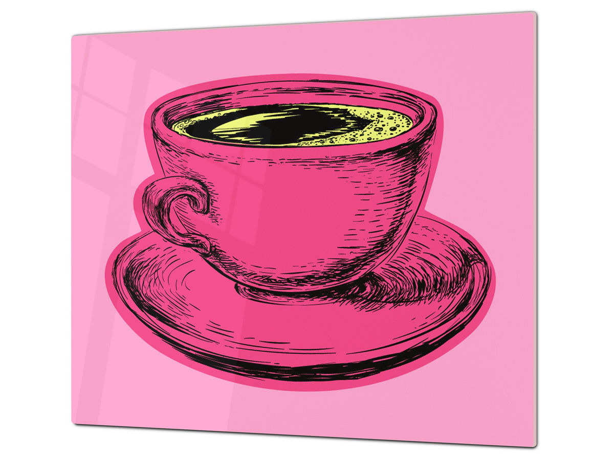 KITCHEN BOARD & Induction Cooktop Cover – Glass Pastry Board - Tempered Glass Chopping Board and Serving Tray – DIMENSIONS: SINGLE: 23,62” x 20,47”; DOUBLE: 11,81” x 20,47” – D44 Pop Art Series : Pop Art Cup of Coffee 5