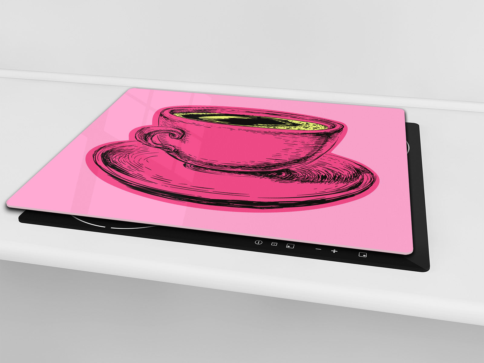 KITCHEN BOARD & Induction Cooktop Cover – Glass Pastry Board - Tempered Glass Chopping Board and Serving Tray – DIMENSIONS: SINGLE: 23,62” x 20,47”; DOUBLE: 11,81” x 20,47” – D44 Pop Art Series : Pop Art Cup of Coffee 5