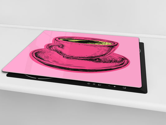 KITCHEN BOARD & Induction Cooktop Cover – Glass Pastry Board - Tempered Glass Chopping Board and Serving Tray – DIMENSIONS: SINGLE: 23,62” x 20,47”; DOUBLE: 11,81” x 20,47” – D44 Pop Art Series : Pop Art Cup of Coffee 5