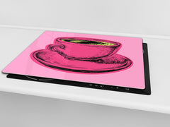 KITCHEN BOARD & Induction Cooktop Cover – Glass Pastry Board - Tempered Glass Chopping Board and Serving Tray – DIMENSIONS: SINGLE: 23,62” x 20,47”; DOUBLE: 11,81” x 20,47” – D44 Pop Art Series : Pop Art Cup of Coffee 5