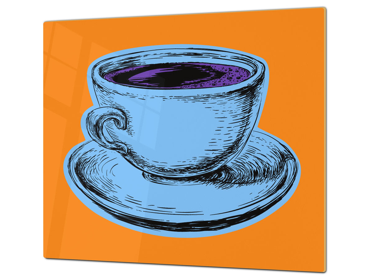 KITCHEN BOARD & Induction Cooktop Cover – Glass Pastry Board - Tempered Glass Chopping Board and Serving Tray – DIMENSIONS: SINGLE: 23,62” x 20,47”; DOUBLE: 11,81” x 20,47” – D44 Pop Art Series : Pop Art Cup of Coffee 6