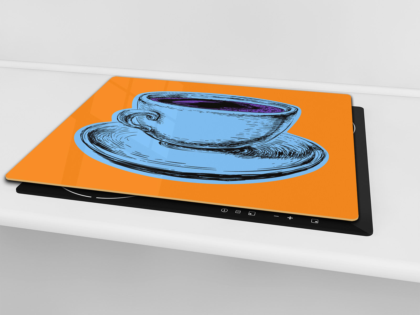 KITCHEN BOARD & Induction Cooktop Cover – Glass Pastry Board - Tempered Glass Chopping Board and Serving Tray – DIMENSIONS: SINGLE: 23,62” x 20,47”; DOUBLE: 11,81” x 20,47” – D44 Pop Art Series : Pop Art Cup of Coffee 6