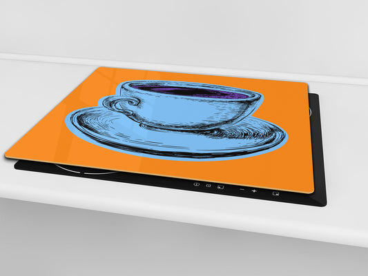 KITCHEN BOARD & Induction Cooktop Cover – Glass Pastry Board - Tempered Glass Chopping Board and Serving Tray – DIMENSIONS: SINGLE: 23,62” x 20,47”; DOUBLE: 11,81” x 20,47” – D44 Pop Art Series : Pop Art Cup of Coffee 6
