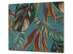 TEMPERED GLASS CHOPPING BOARD – Glass Cutting Board and Worktop Saver; MEASURES: SINGLE: 60 x 52 cm (23,62” x 20,47”); DOUBLE: 30 x 52 cm (11,81” x 20,47”); D36 Textures Series : Tropical wallpaper 1